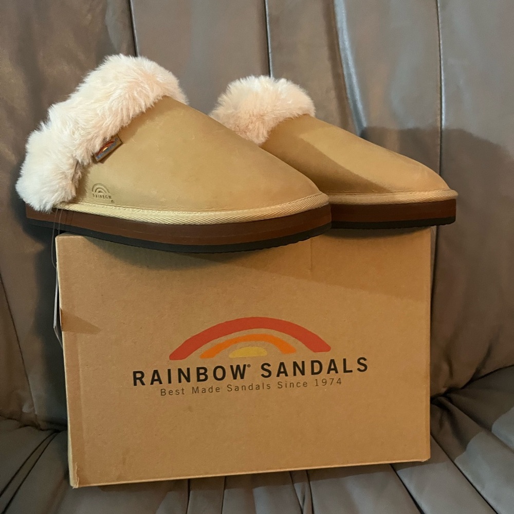 Rainbow Sandals Tan Fur-Lined Slippers